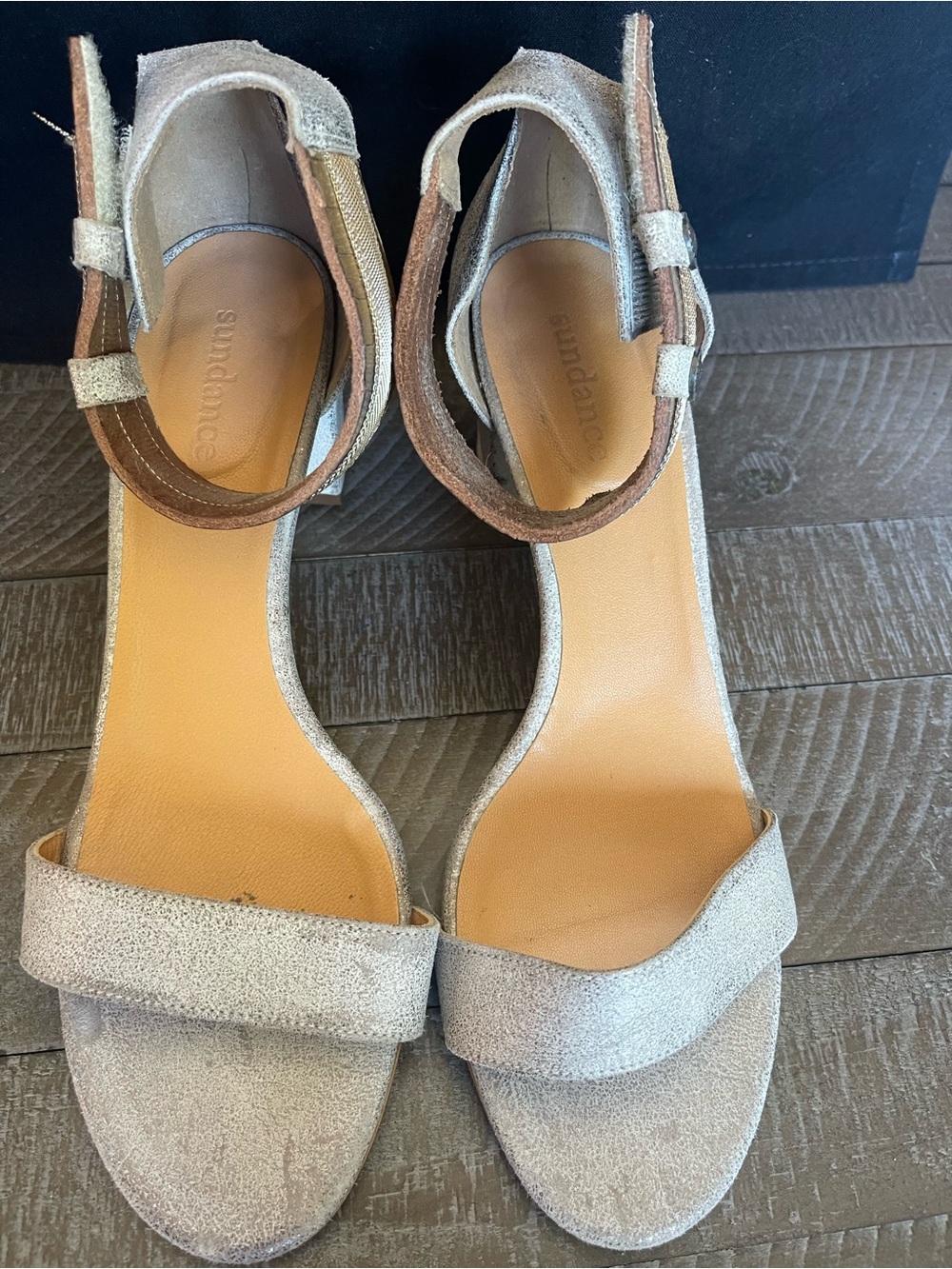 Sundance Metallic Champagne Open-Toe Ankle-Strap Sandals